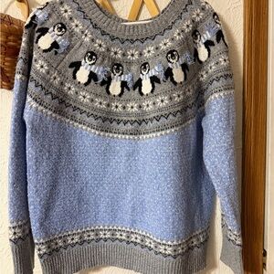 Holiday Time Gray and Blue Penguin Sweatshirt